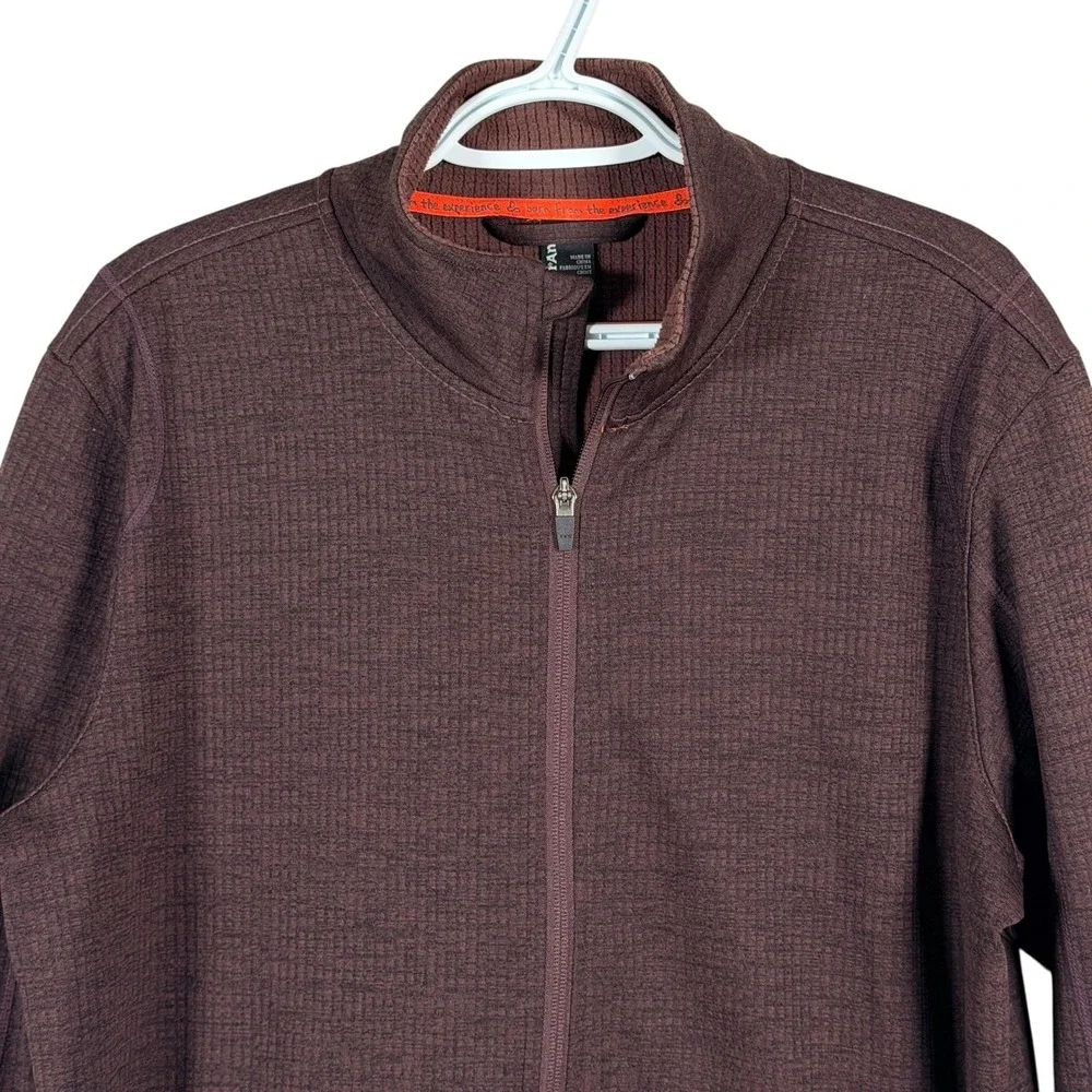 Prana Gavin Jacket Full Zip Fleece‎ Waffle Knit Mens L Brown Mock Neck Hiking